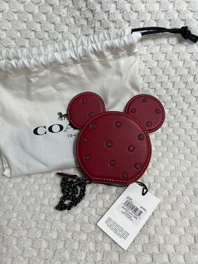 Coach'Red Mickey Ear Coin Case with Chain